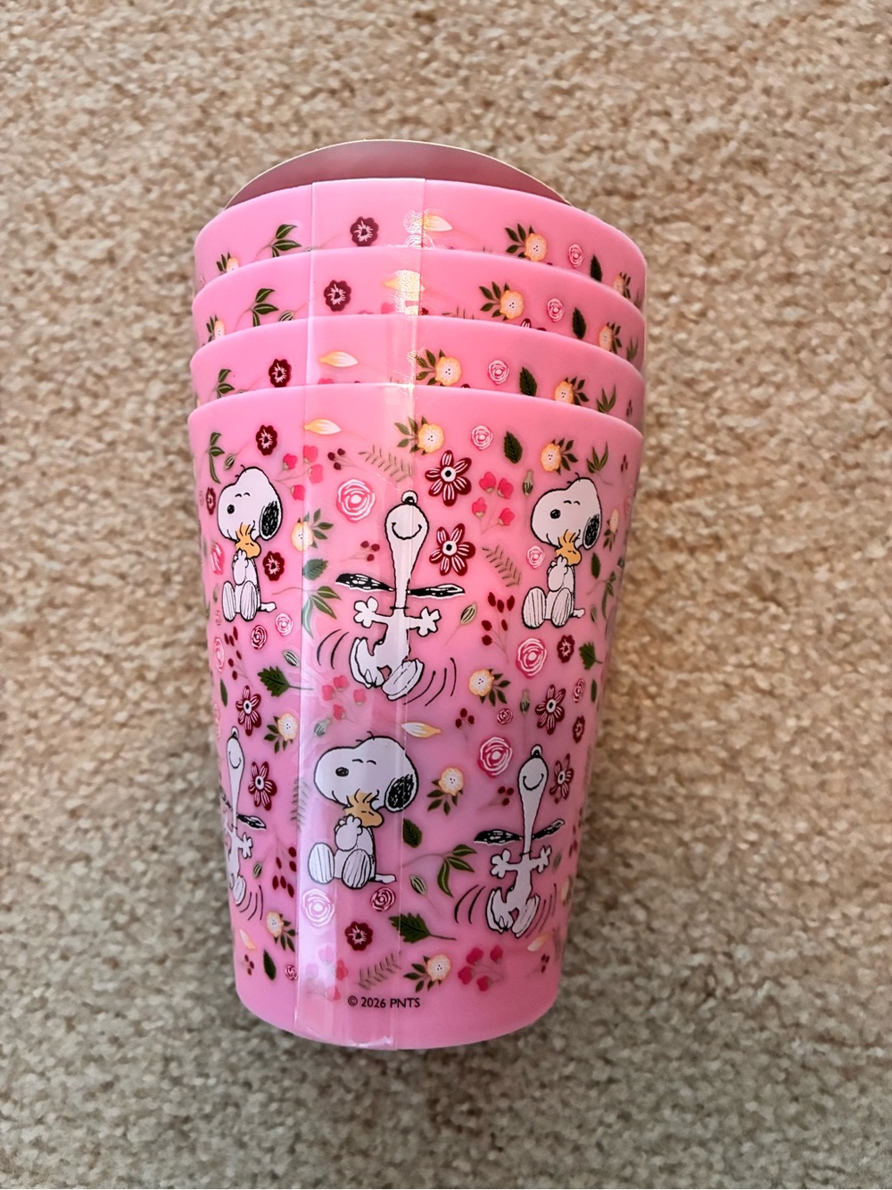 Peanuts Pink Floral Snoopy Stackable Cups